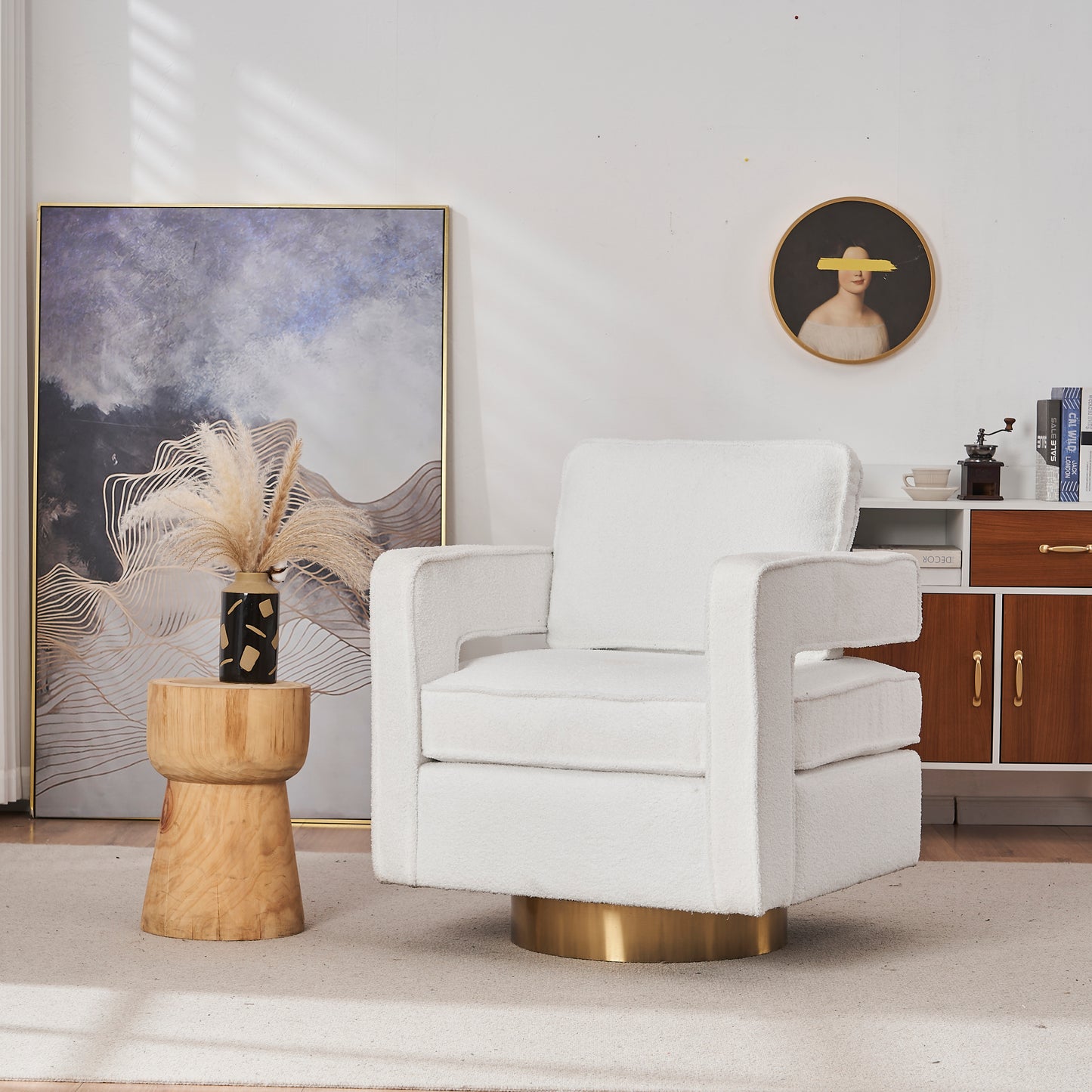 Modern 360 Degree Swivel Barrel Chair for Living Room Accent Small Armchair for Nursery Office Bedroom Hotel