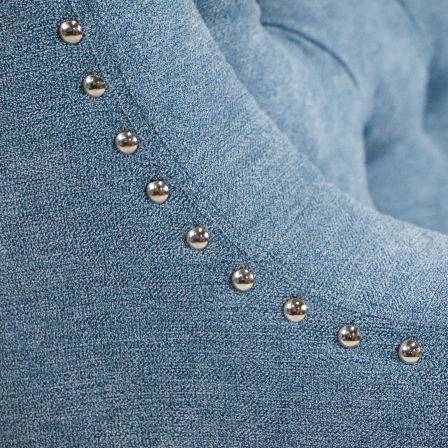 Blue Accent Chair, Living Room Chair, Footrest Chair Set with Vintage Brass Studs, Button Tufted Upholstered Armchair for Living Room, Comfy Reading Chair for Bedroom, Reception Room