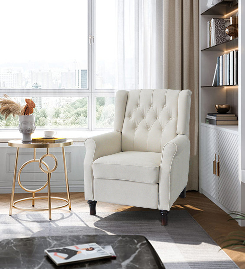 Modern Beige Reclining Armchair with Adjustable Back and Padded Cushion for Living Room and Bedroom