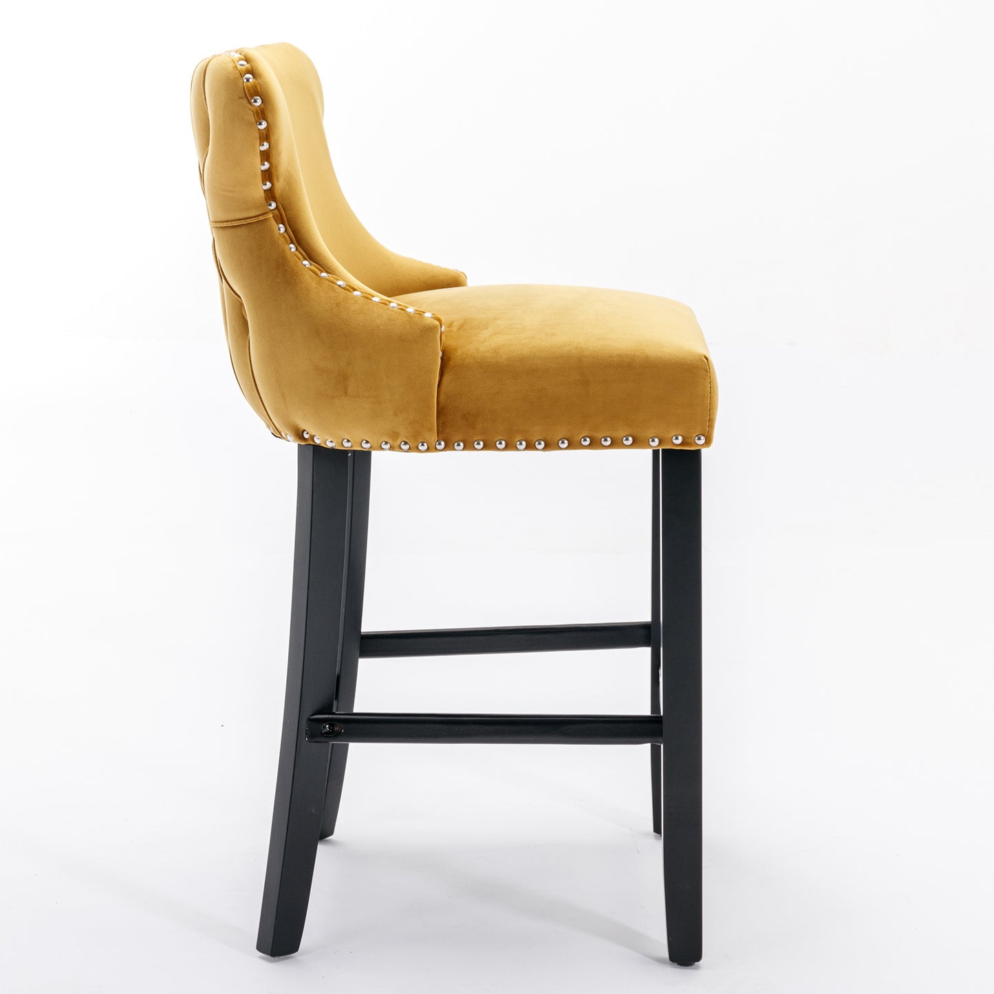 Gold Velvet Wing-Back Barstools with Button Tufting and Chrome Nailhead Trim Set of 2