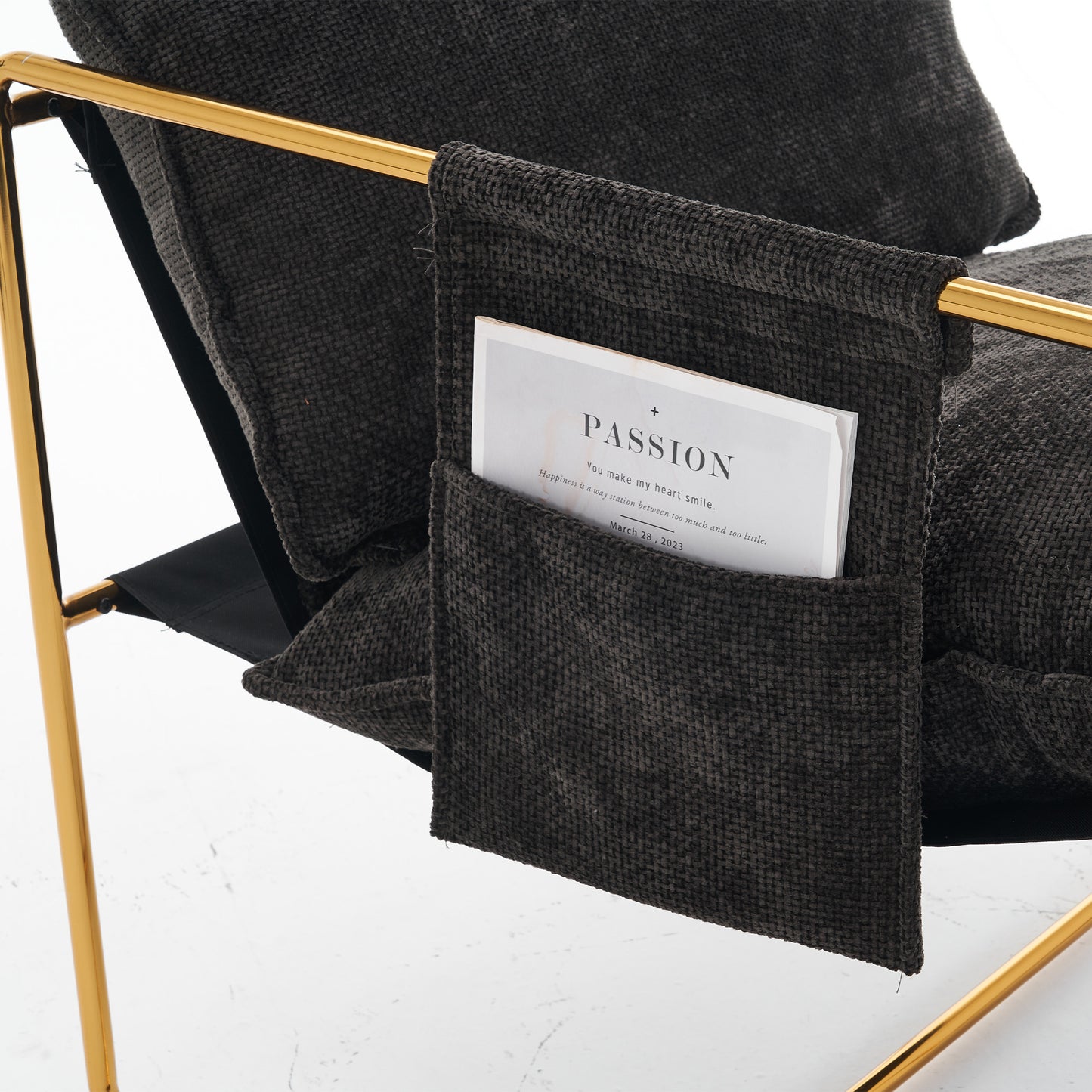 Dual Armchair Set in One Box Upholstered Hanging Chairs with Arm Pockets Metal Frame Dark Gray Crushed Foam Cushions for Living Room Bedroom