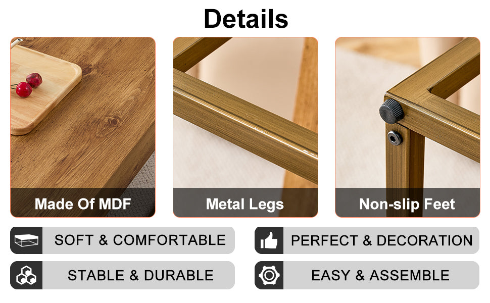 Modern Rectangular Coffee Table Dining Table MDF Top Metal Legs 31.5 Inch Suitable for Restaurants Living Rooms