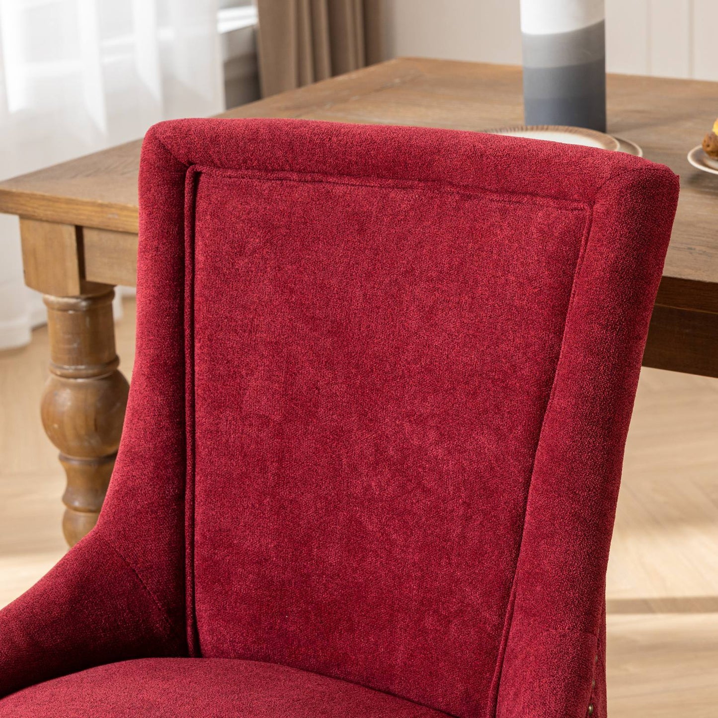 Ultra Side Dining Chair,Thickened fabric chairs with neutrally toned solid wood legs,Bronze nail head,Set of 2,Wine Red,Burgundy,SW1807WR