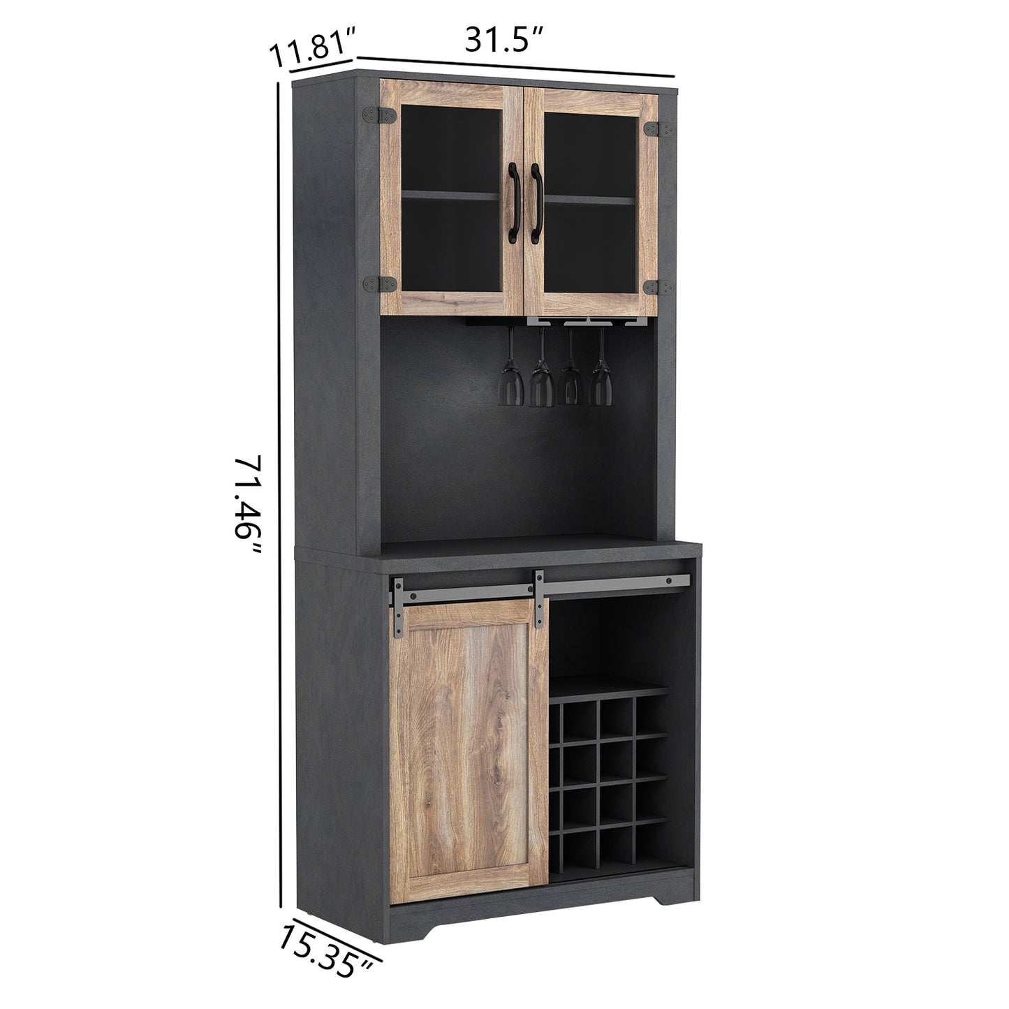 31 Inch Farmhouse Barn Door Bar Cabinet for Living Room Dining Room Storage Rustic Home Furniture