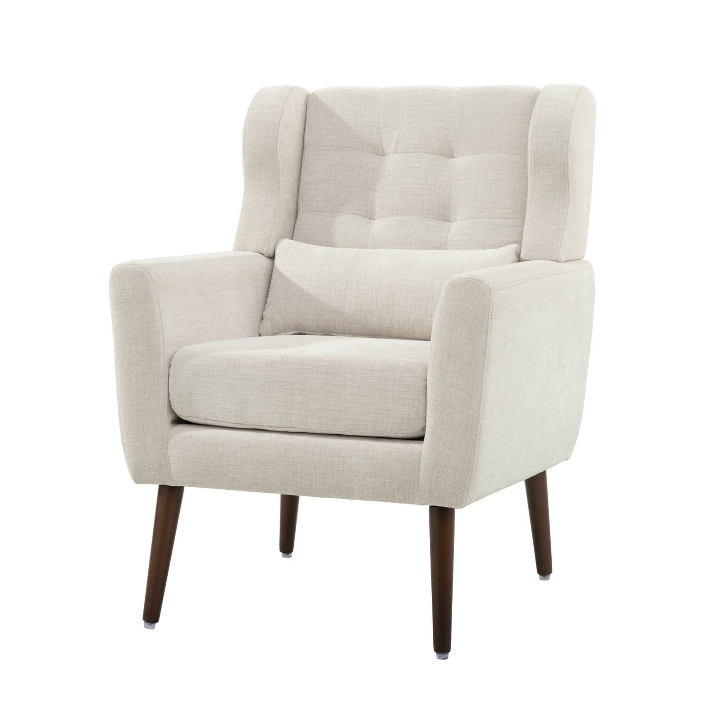 Modern Accent Chair Upholstered Foam Filled Comfy Reading Chair Mid Century Chenille Fabric Lounge Armchair for Living Room Bedroom Beige