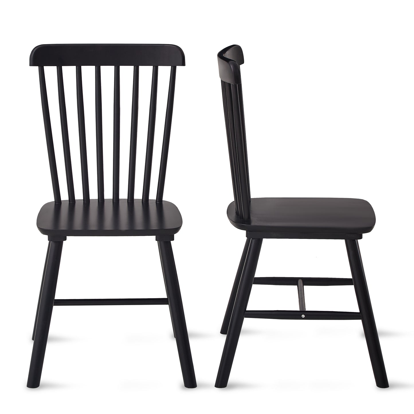 Black Rubber Wood Dining Chairs Set of 4 Simple Natural Solid Wood Living Room Seating