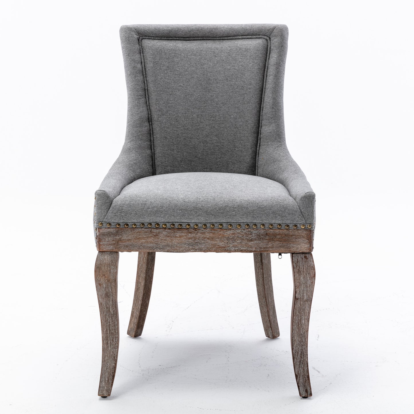 Ultra Side Dining Chair,Thickened fabric chairs with neutrally toned solid wood legs, Bronze nail head,Set of 2,Gray