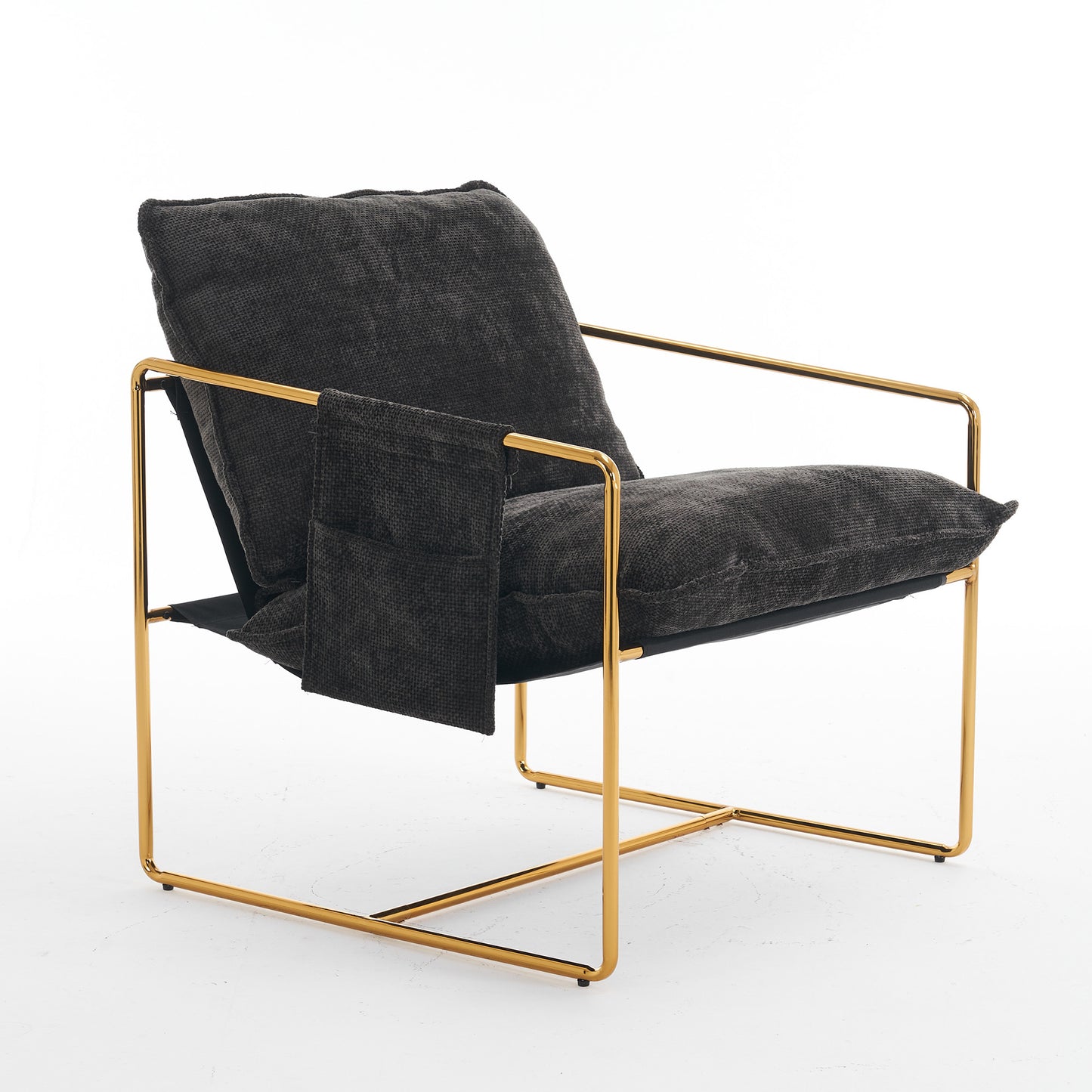 Dual Armchair Set in One Box Upholstered Hanging Chairs with Arm Pockets Metal Frame Dark Gray Crushed Foam Cushions for Living Room Bedroom
