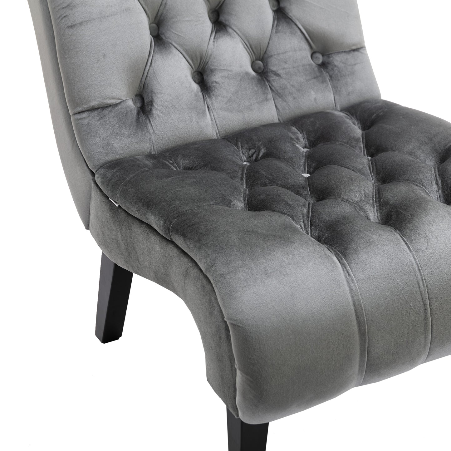 Modern Velvet Armless Accent Chair Upholstered Fabric Comfortable Leisure Chair with Wooden Legs for Living Room Bedroom Office Silver