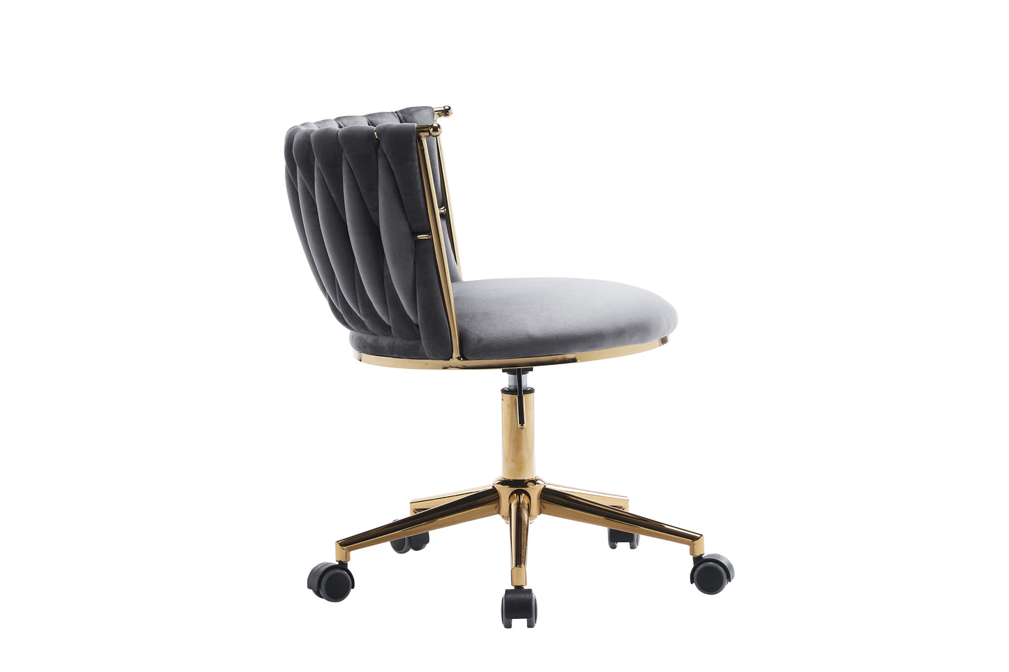 Ergonomic Dark Grey Upholstered Office Desk Chair with Adjustable Swivel Wheels for Home and Study