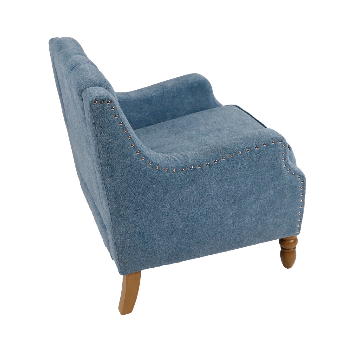 Blue Accent Chair, Living Room Chair, Footrest Chair Set with Vintage Brass Studs, Button Tufted Upholstered Armchair for Living Room, Comfy Reading Chair for Bedroom, Reception Room