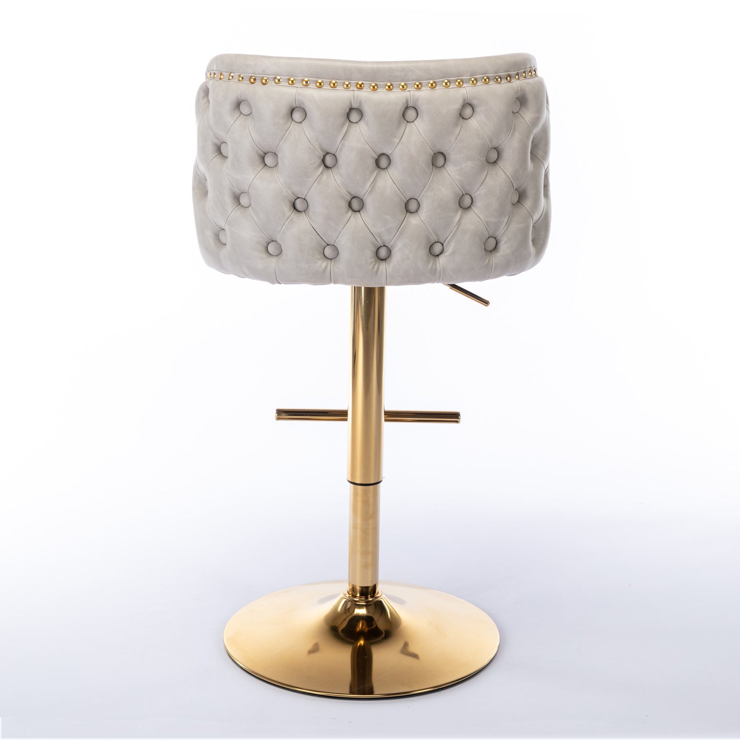 Adjustable Height Swivel Bar Stools with Tufted Backrest Modern PU Upholstery for Kitchen Island and Home Pub Beige Set of 2