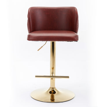 A&A Furniture,Swivel Barstools Adjusatble Seat Height, Modern PU Upholstered Bar Stools with  the whole Back Tufted, for Home Pub and Kitchen Island(Wine Red, Burgundy, Set of 2)
