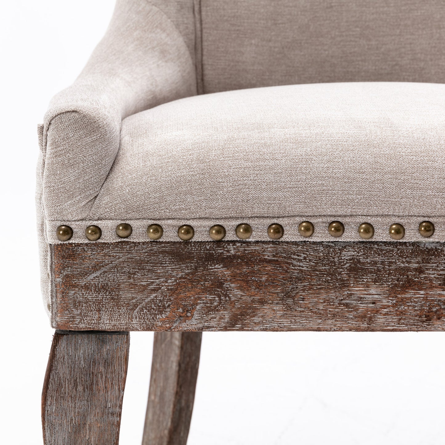 Ultra Side Dining Chair,Thickened fabric chairs with neutrally toned solid wood legs, Bronze nail head,Set of 2,Beige