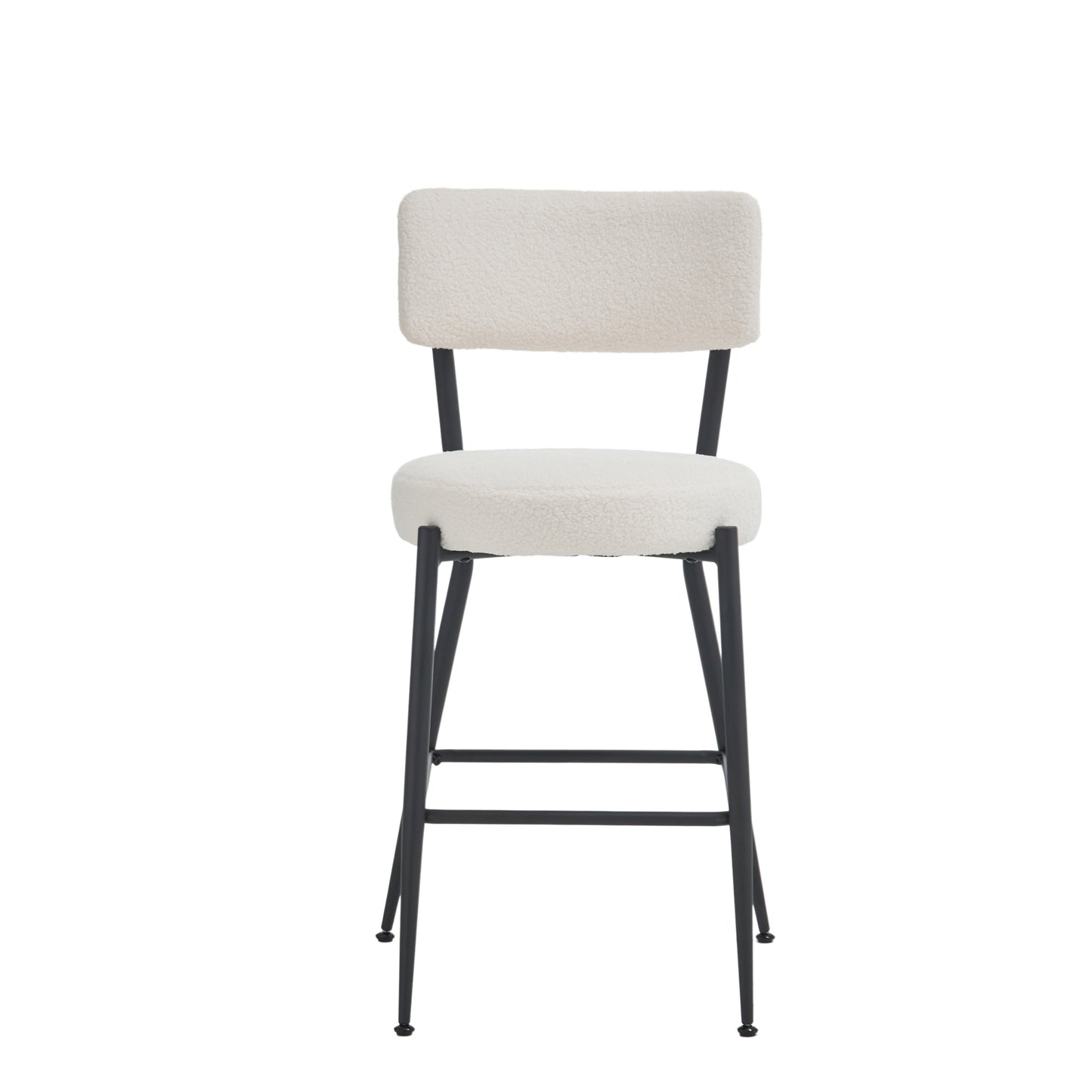 Beige Modern Teddy Fabric Bar Stools Set of 2 Stylish Metal Base High Seating for Kitchen Dining Living Room