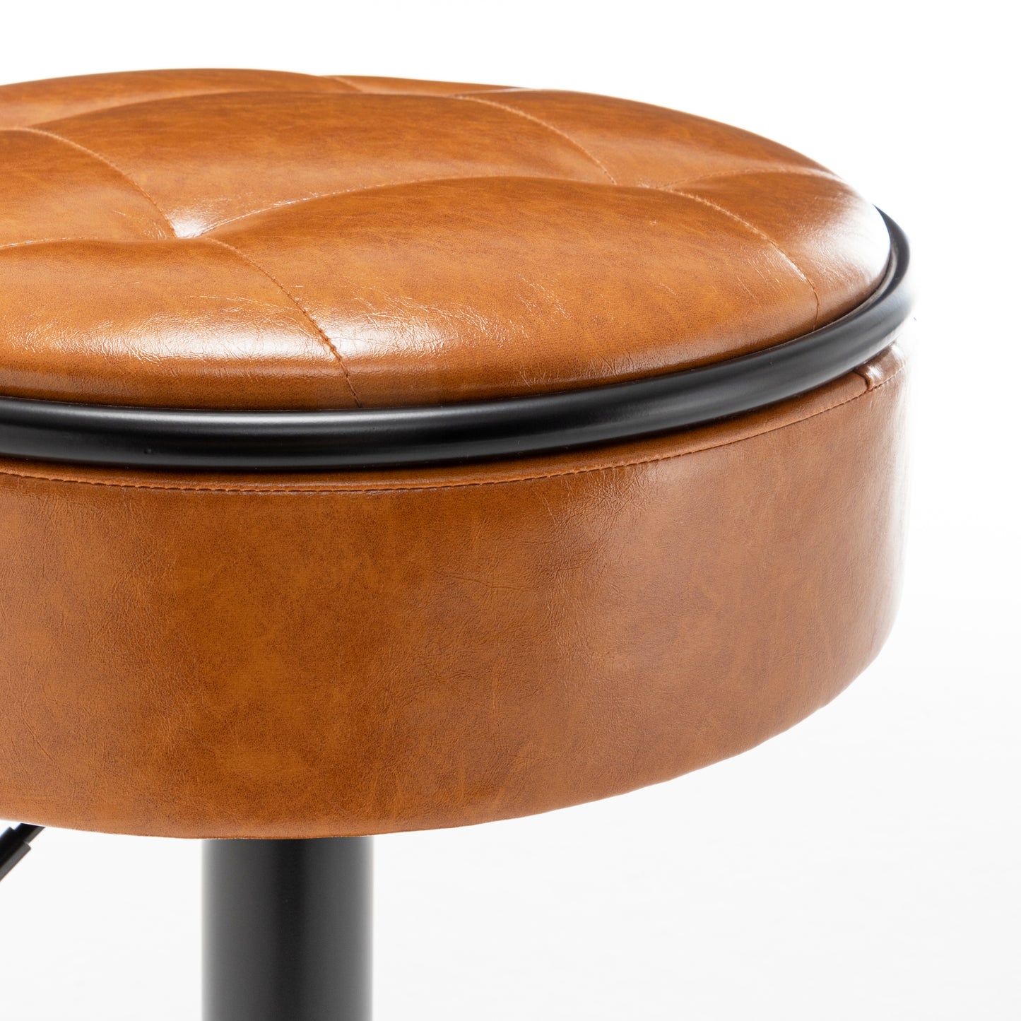 Adjustable Brown Faux Leather Bar Stool Set of 2 360° Swivel Armless Counter Height Chairs for Kitchen Dining Living Room