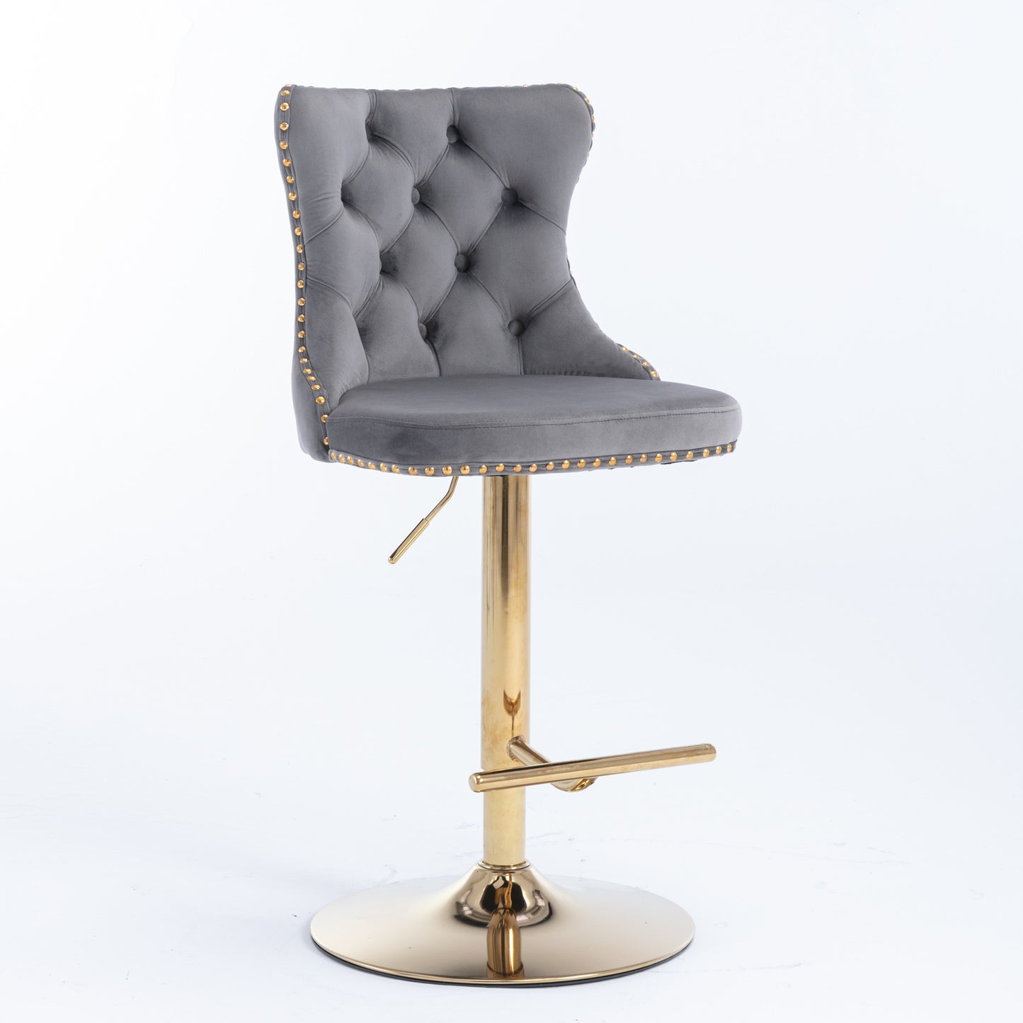 A&A Furniture,Golden Swivel Velvet Barstools Adjusatble Seat Height from 25-33 Inch, Modern Upholstered Bar Stools with Backs Comfortable Tufted for Home Pub and Kitchen Island(Gray,Set of 2)
