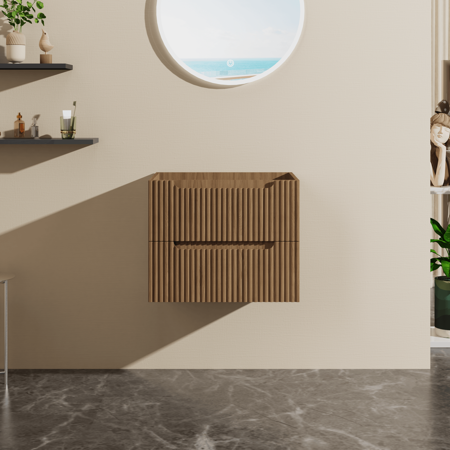 24" Wall-Mount Floating Bathroom Vanity Cabinet with Soft-Close Drawers