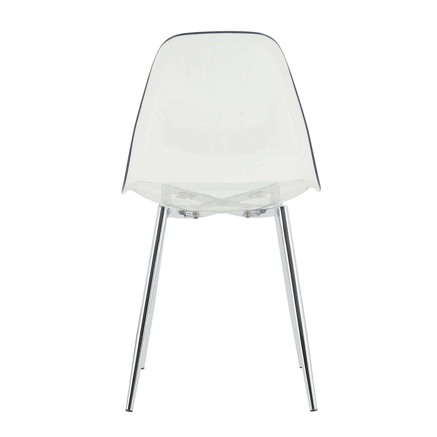 Modern Minimalist Transparent Dining Chair Set 6pcs Armless Nordic Makeup Stool with Silver Plated Metal Legs