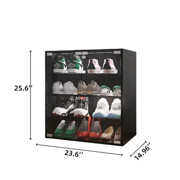 4 Layer Black Shoe Cabinet with Glass Door, Glass Layer Shoes Display Cabinet