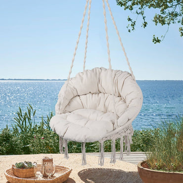 Hammock Chair Macrame Swing 330 lbs Capacity Cotton Rope