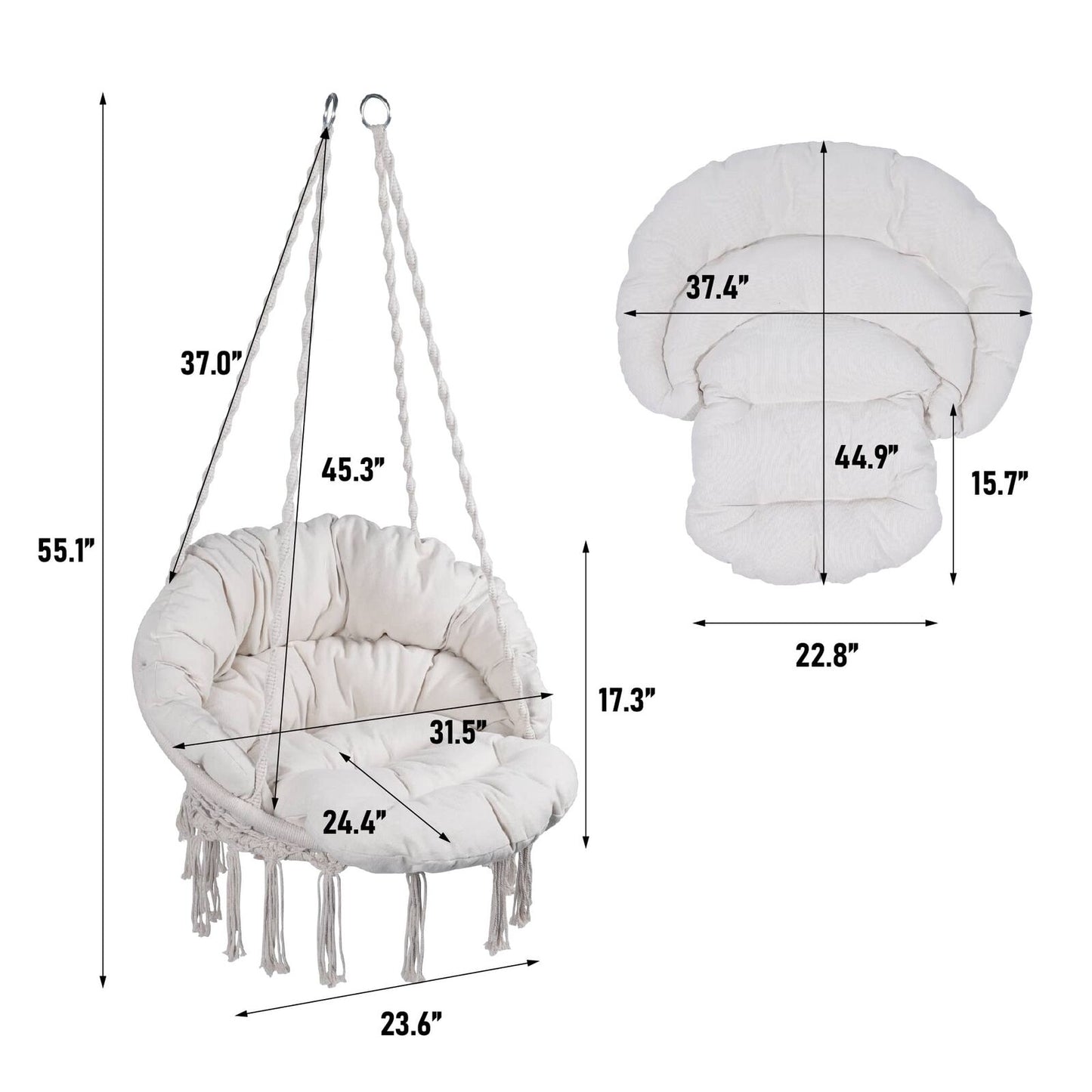 Hammock Chair Macrame Swing 330 lbs Capacity Cotton Rope