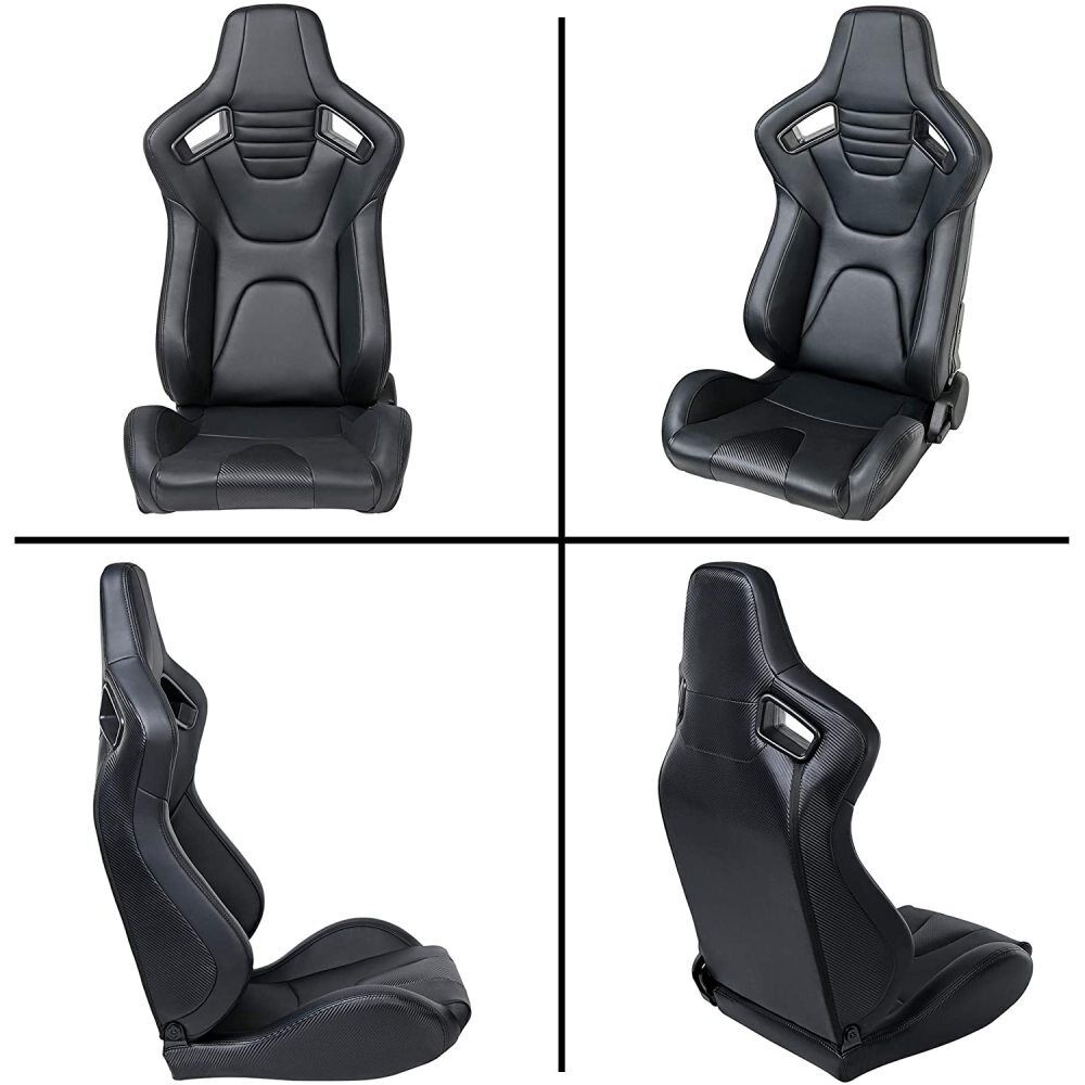 2Pcs Black Universal Racing Seats PU Leather Bucket Seats For Jeep Pickup Ford