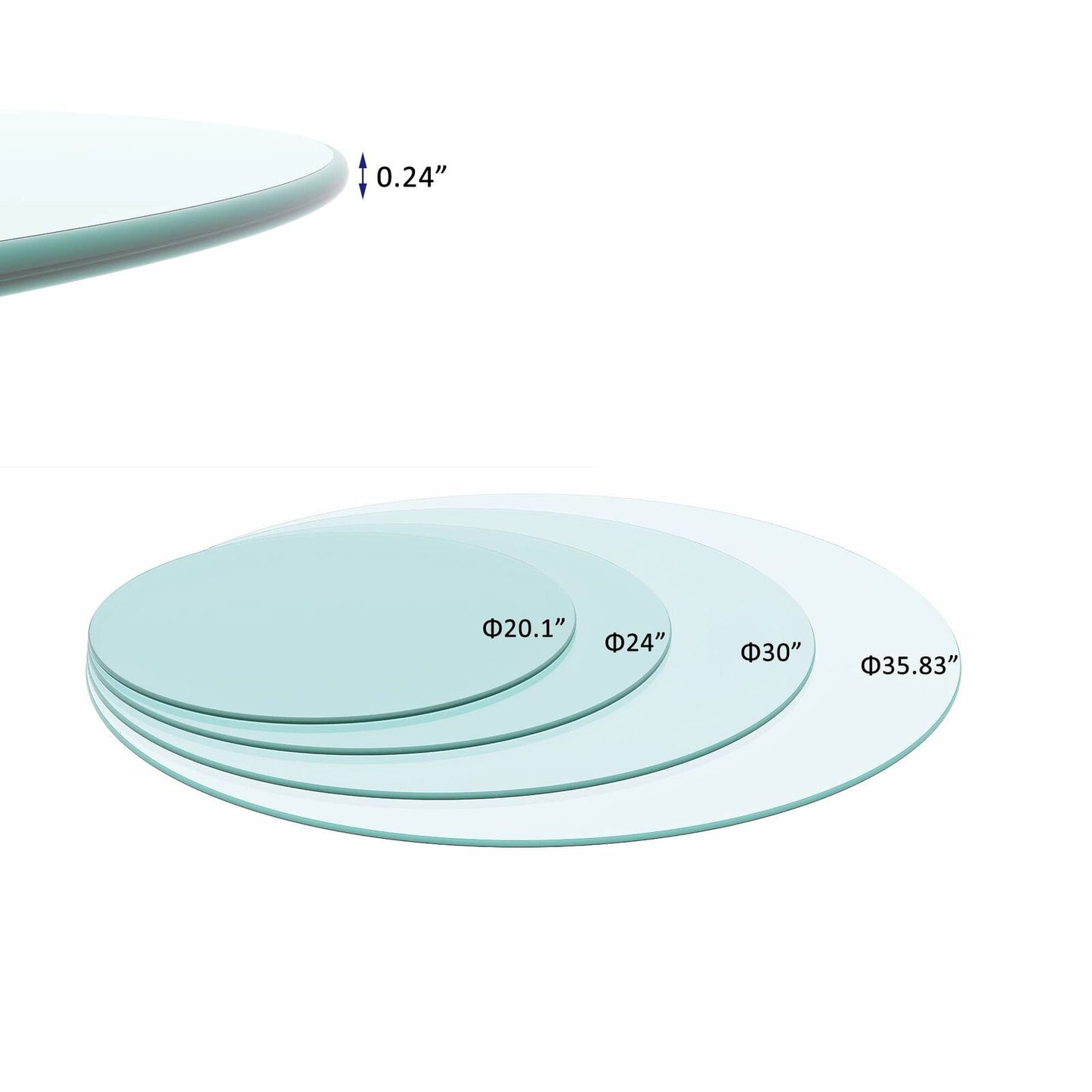 24" Inch Round Tempered Glass Table Top Clear Glass 1/4" Inch Thick Round