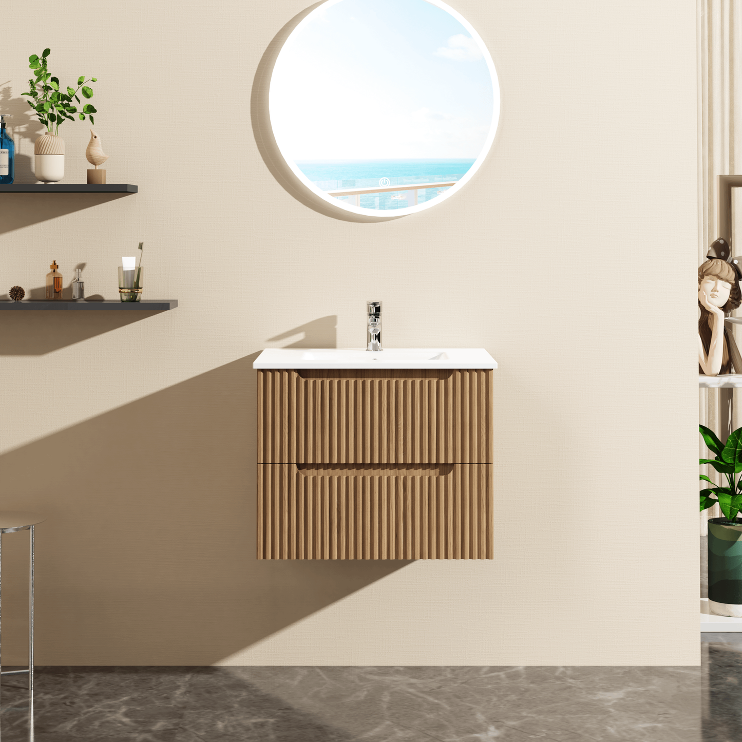 24" Wall-Mount Floating Bathroom Vanity Cabinet with Soft-Close Drawers