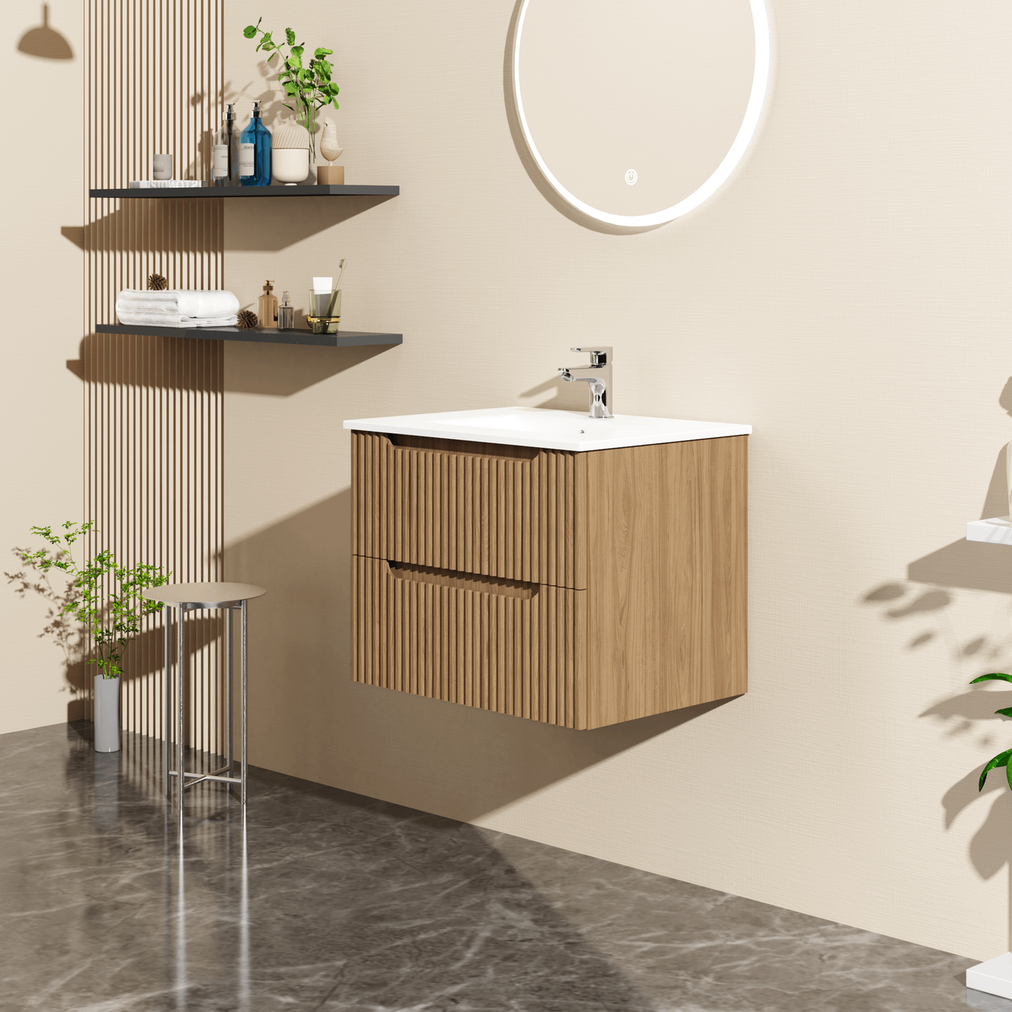 24" Wall-Mount Floating Bathroom Vanity Cabinet with Soft-Close Drawers