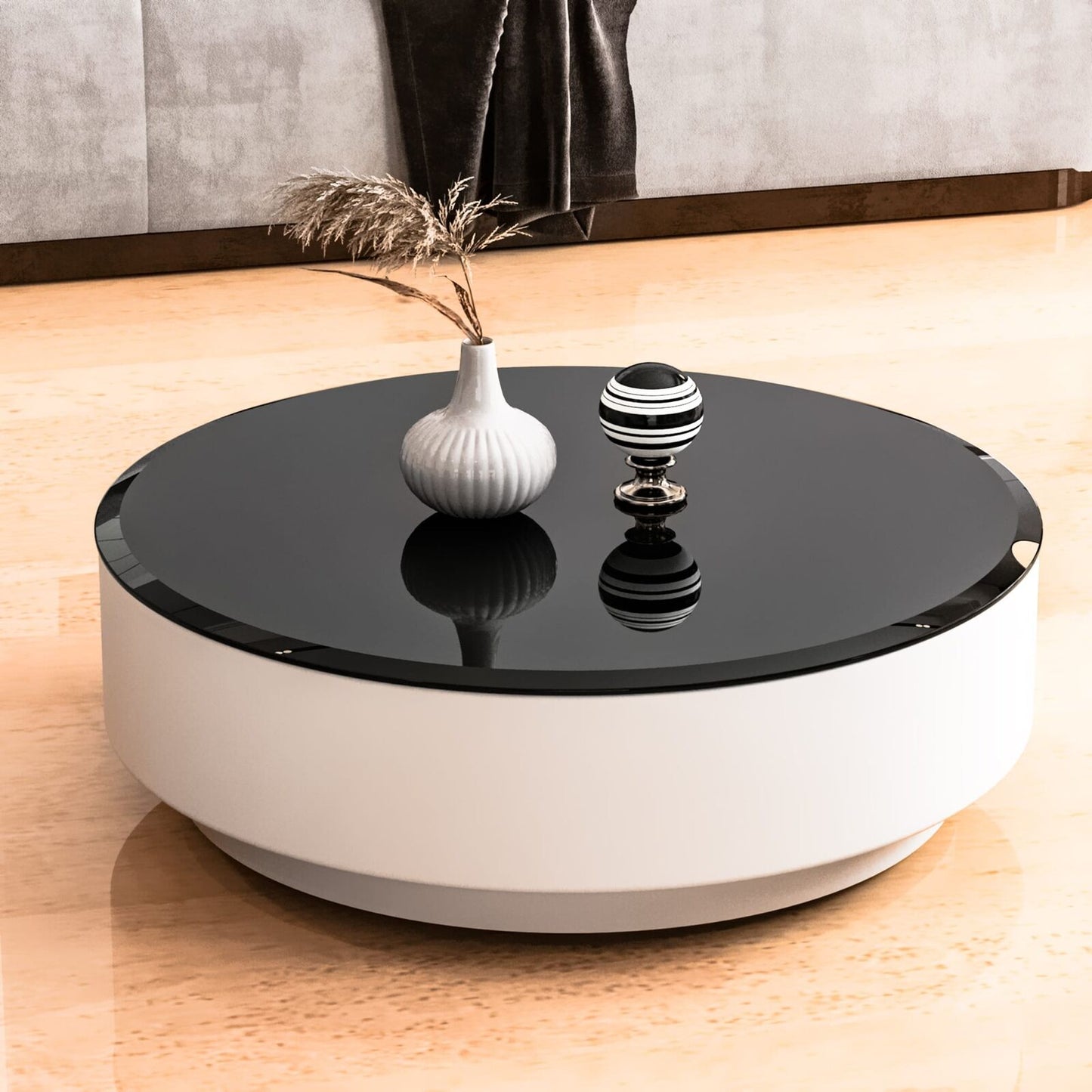 32" Round Tempered Glass Table Top Black 1/2" Thick Beveled Polished Edge