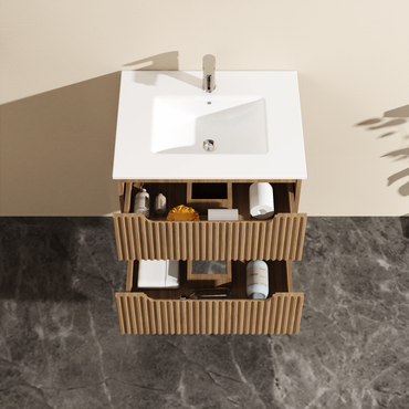 24" Wall-Mount Floating Bathroom Vanity Cabinet with Soft-Close Drawers