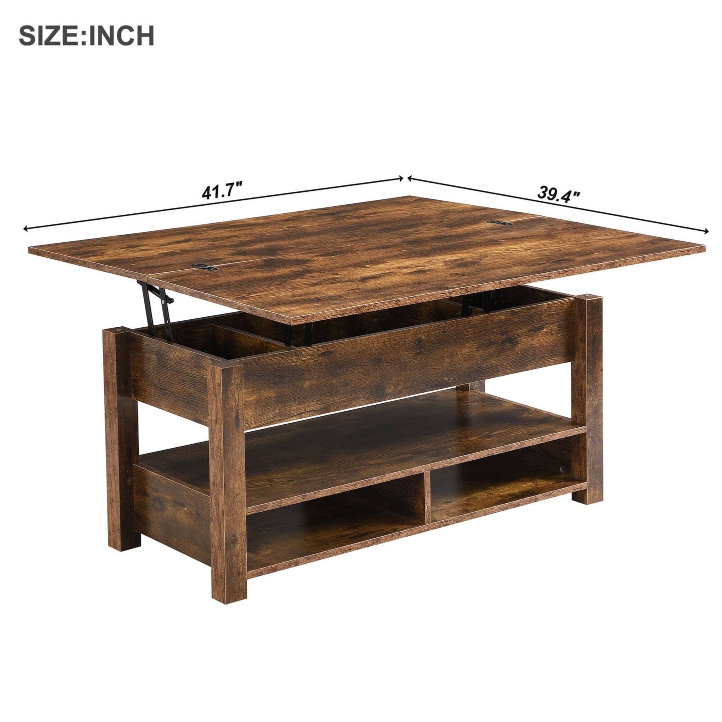 Lift Top Coffee Table Multi-Functional with Open Shelves Rustic Brown