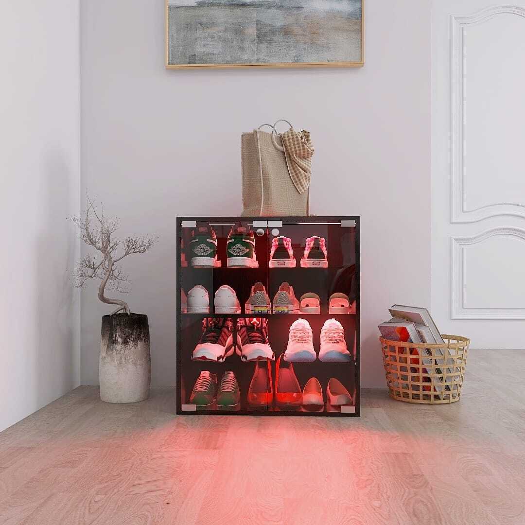 4 Layer Black Shoe Cabinet with Glass Door, Glass Layer Shoes Display Cabinet