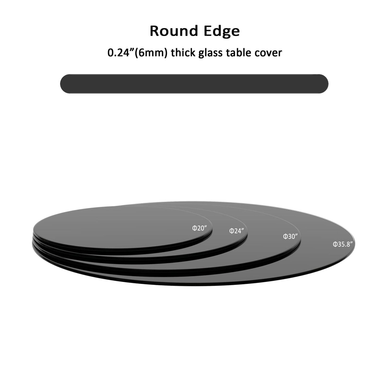 36 Inch Round Tempered Glass Table Top Black Glass 1/4" Thick Round