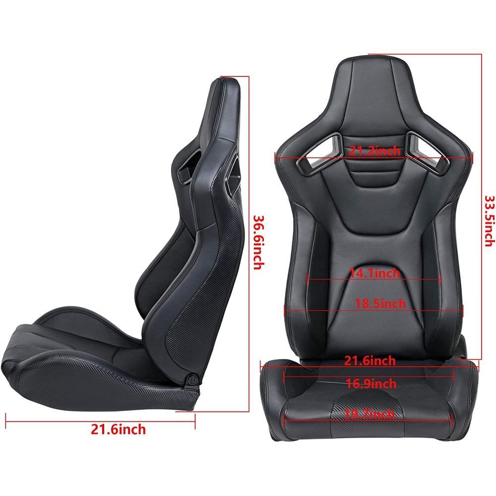 2Pcs Black Universal Racing Seats PU Leather Bucket Seats For Jeep Pickup Ford