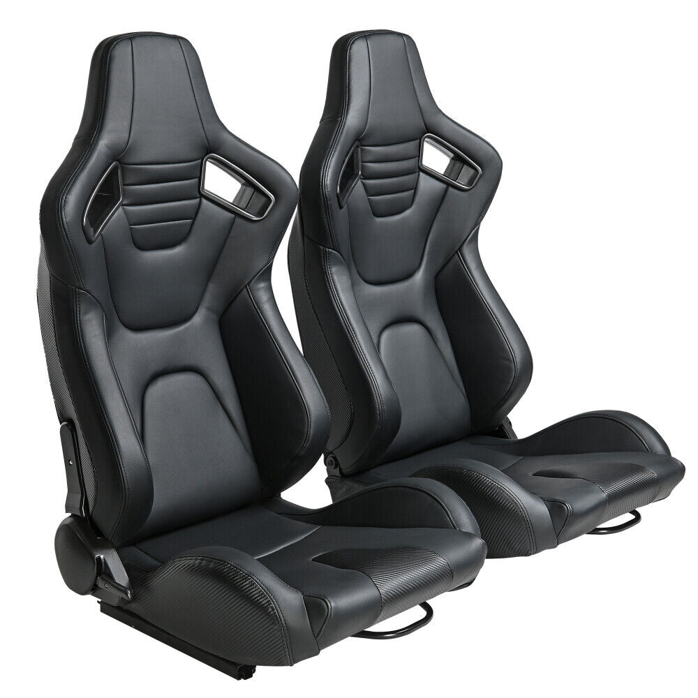 2Pcs Black Universal Racing Seats PU Leather Bucket Seats For Jeep Pickup Ford