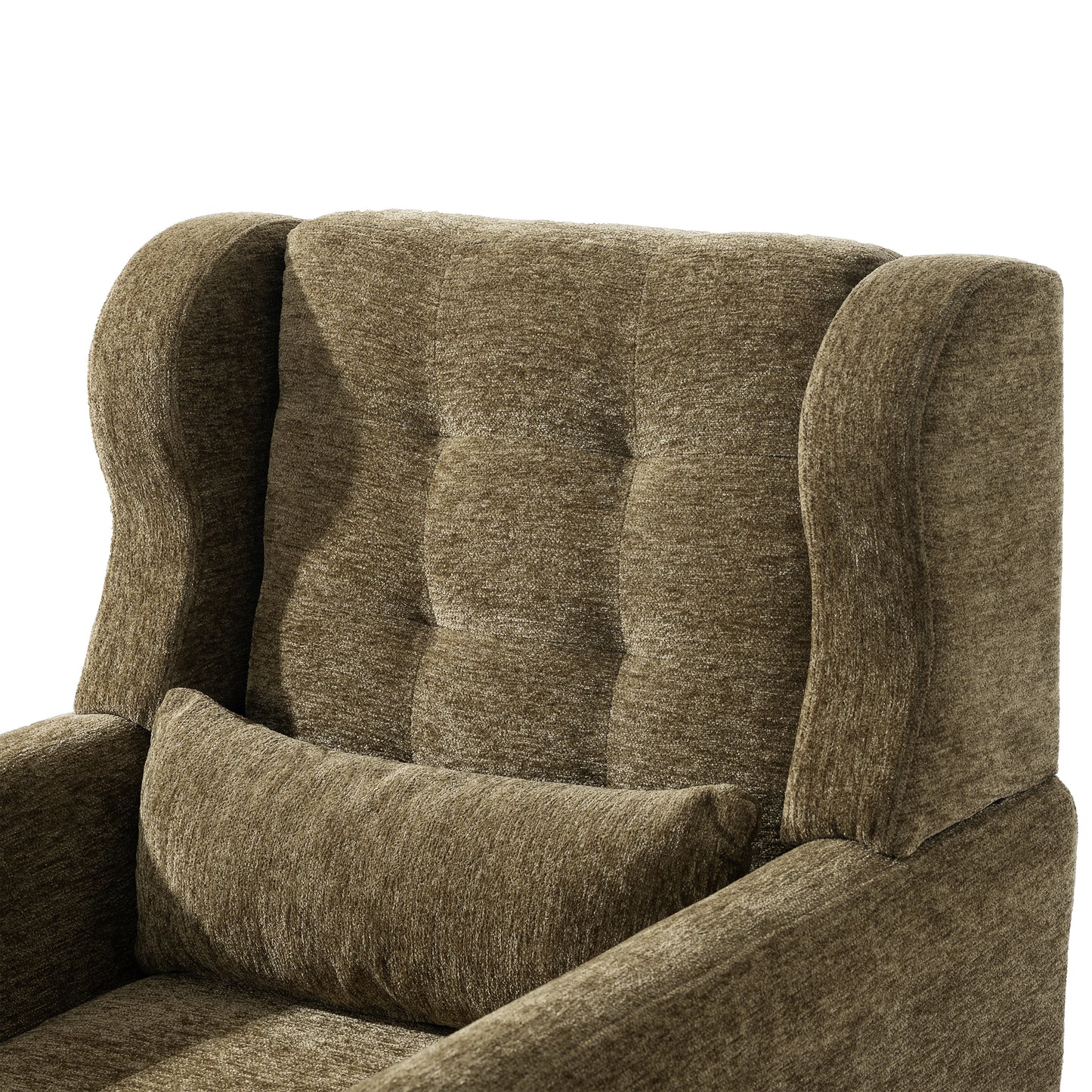 Olive Green Chenille Accent Chair for Living Room Modern Upholstered Armchair with Pillow and Solid Wood Legs