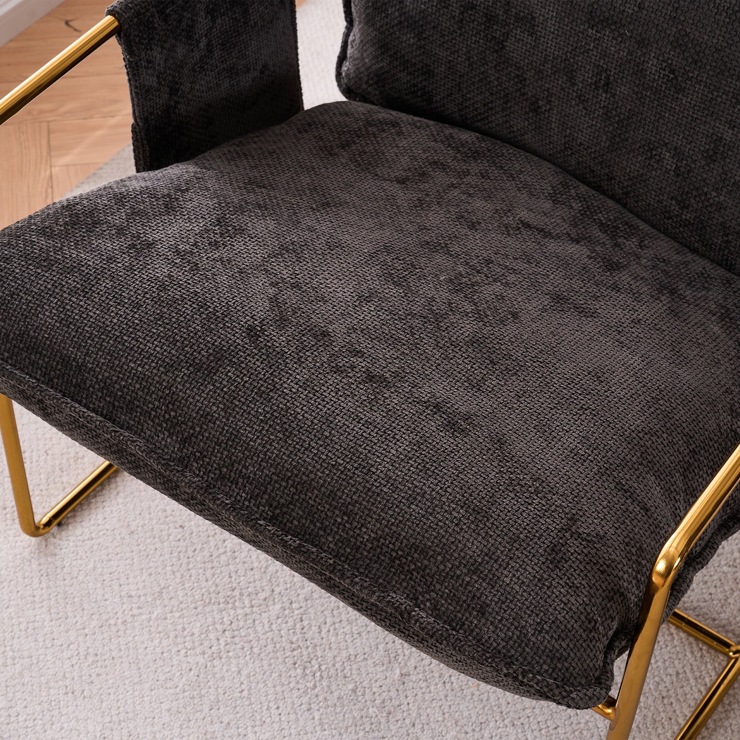Dual Armchair Set in One Box Upholstered Hanging Chairs with Arm Pockets Metal Frame Dark Gray Crushed Foam Cushions for Living Room Bedroom