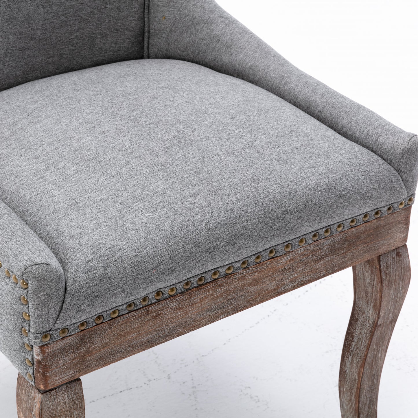 Ultra Side Dining Chair,Thickened fabric chairs with neutrally toned solid wood legs, Bronze nail head,Set of 2,Gray