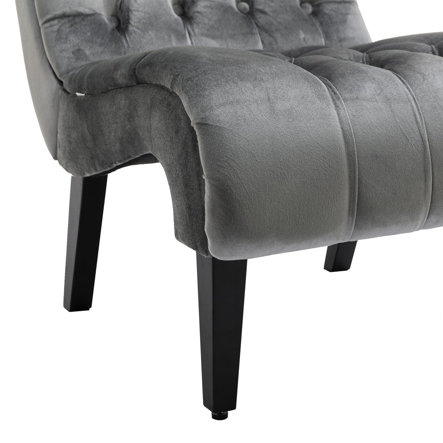 Modern Velvet Armless Accent Chair Upholstered Fabric Comfortable Leisure Chair with Wooden Legs for Living Room Bedroom Office Silver
