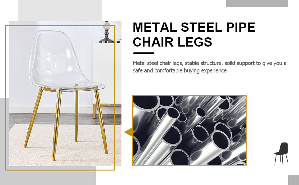 Modern Minimalist Transparent Dining Chair Set with Gold-Plated Metal Legs - Nordic Armless Crystal Makeup Stools 6-Piece TW-1200