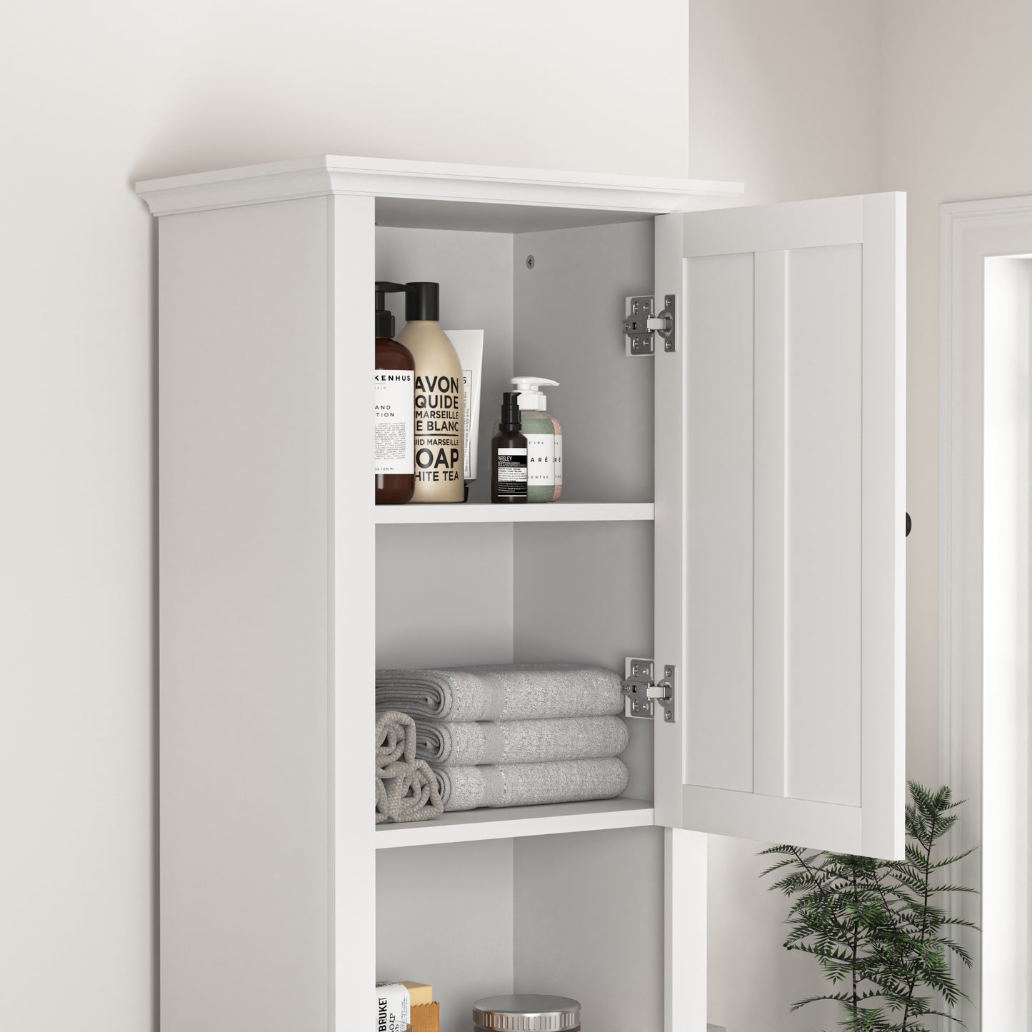 Bathroom Floor Storage Cabinet with 2 Doors, Wooden Living Room Cabinet with 6 Shelves, Space-Saving Organizer 15.75x11.81x66.93