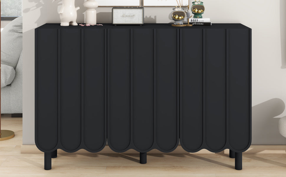 Cream Minimalist Shoe Cabinet with 5 Solid Wood Legs Adjustable Shelves Wave Door Design for Living Room Storage Black