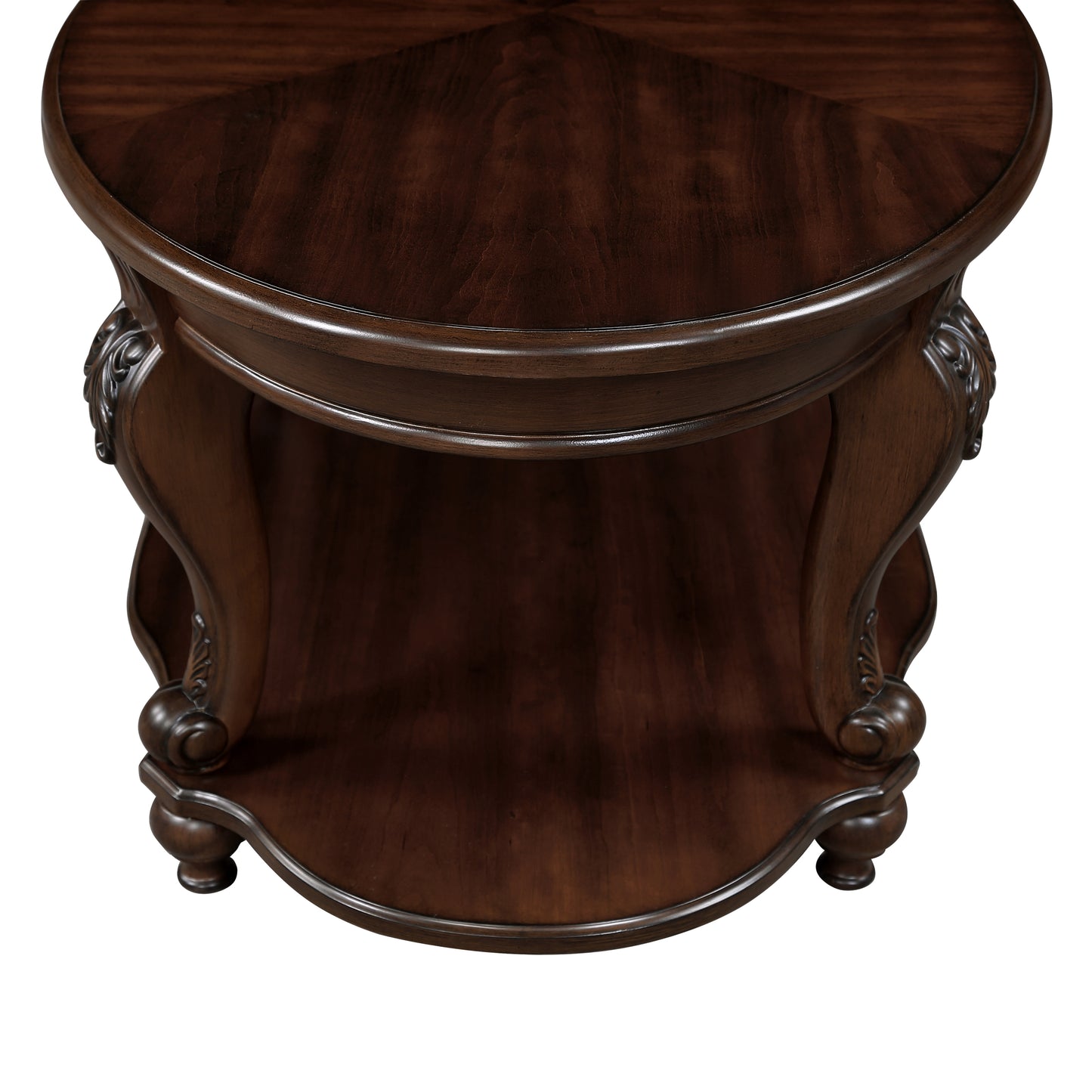 22'' Retro Round End Table,Solid Wood Sofa Side Table with Shelf,Living Room Corner Table Easy Assemble,Cherry