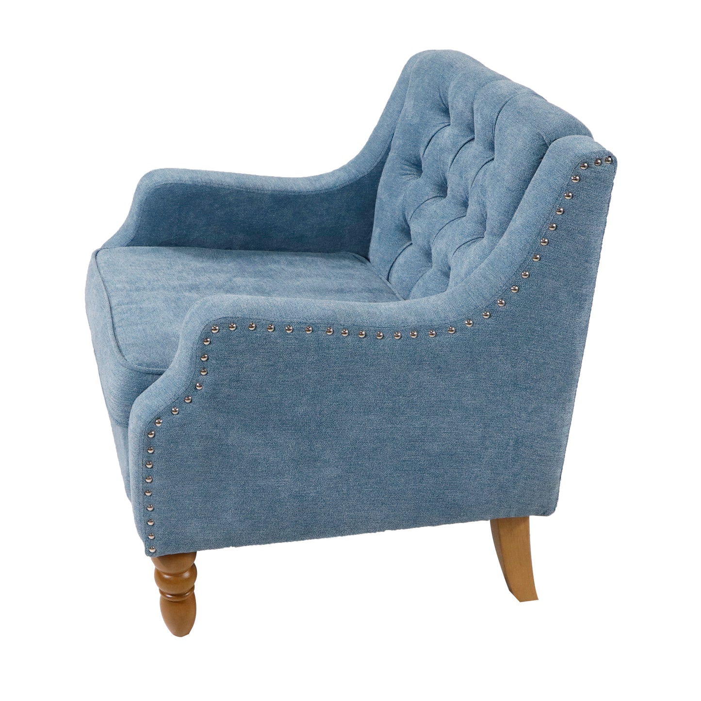 Blue Accent Chair, Living Room Chair, Footrest Chair Set with Vintage Brass Studs, Button Tufted Upholstered Armchair for Living Room, Comfy Reading Chair for Bedroom, Reception Room