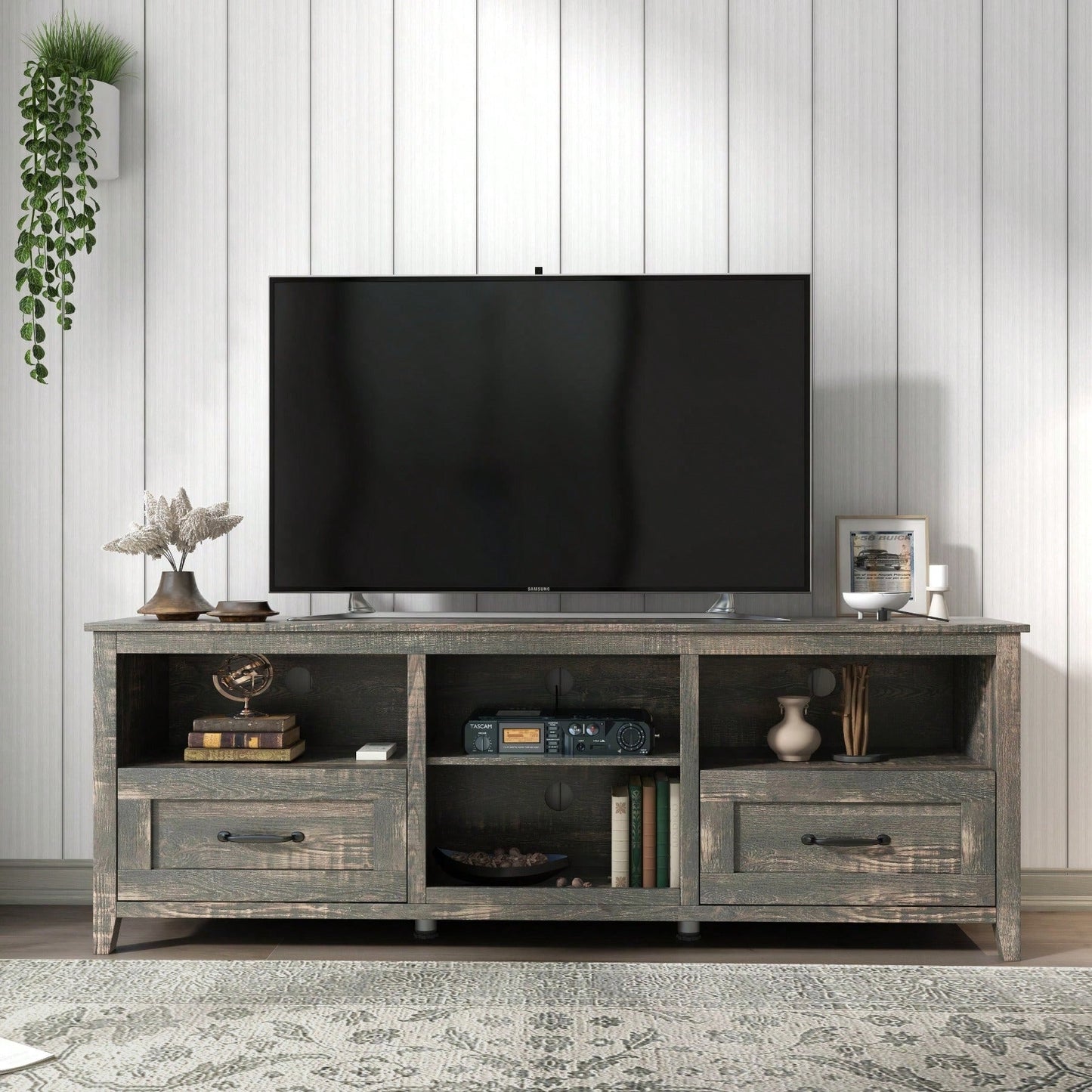 70 Inch Length TV Stand For Living Room And Bedroom, With 2 Drawers And 4 High-Capacity Storage Compartment
