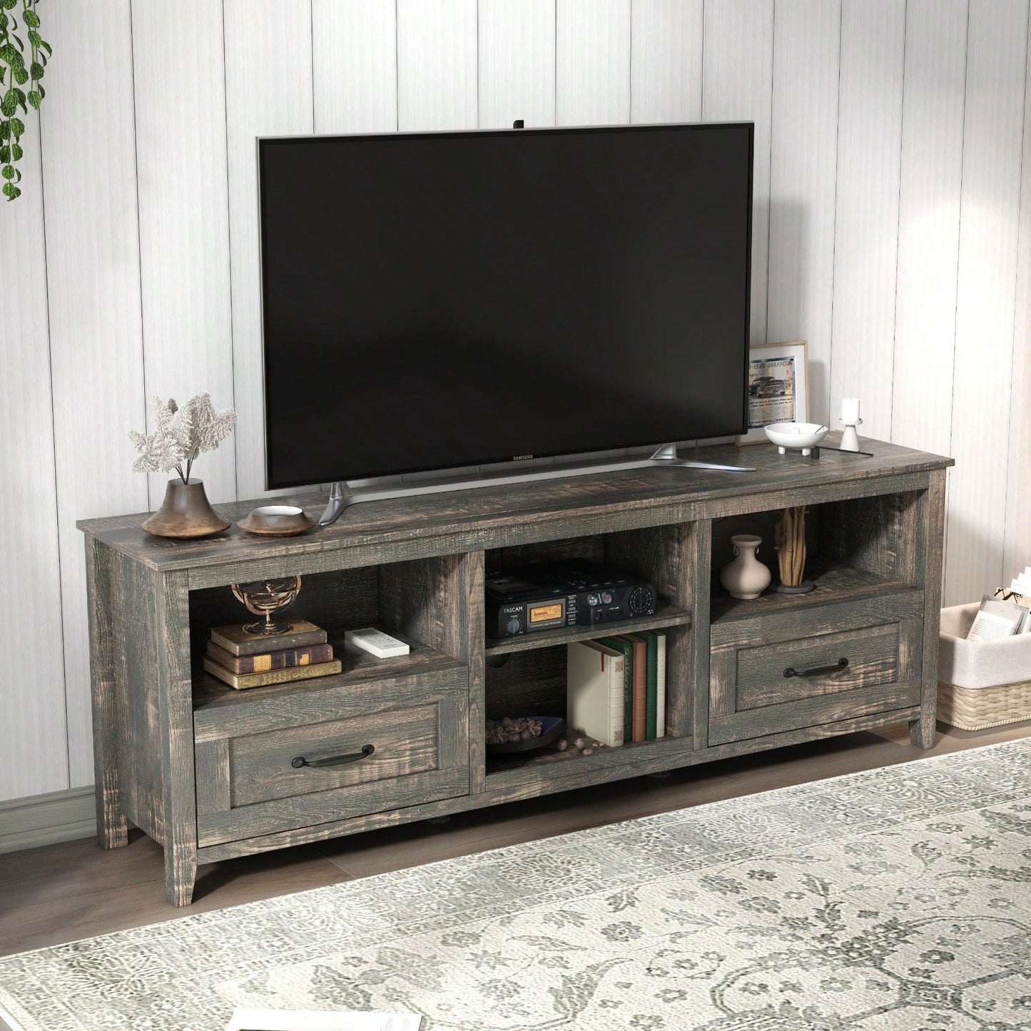 70 Inch Length TV Stand For Living Room And Bedroom, With 2 Drawers And 4 High-Capacity Storage Compartment