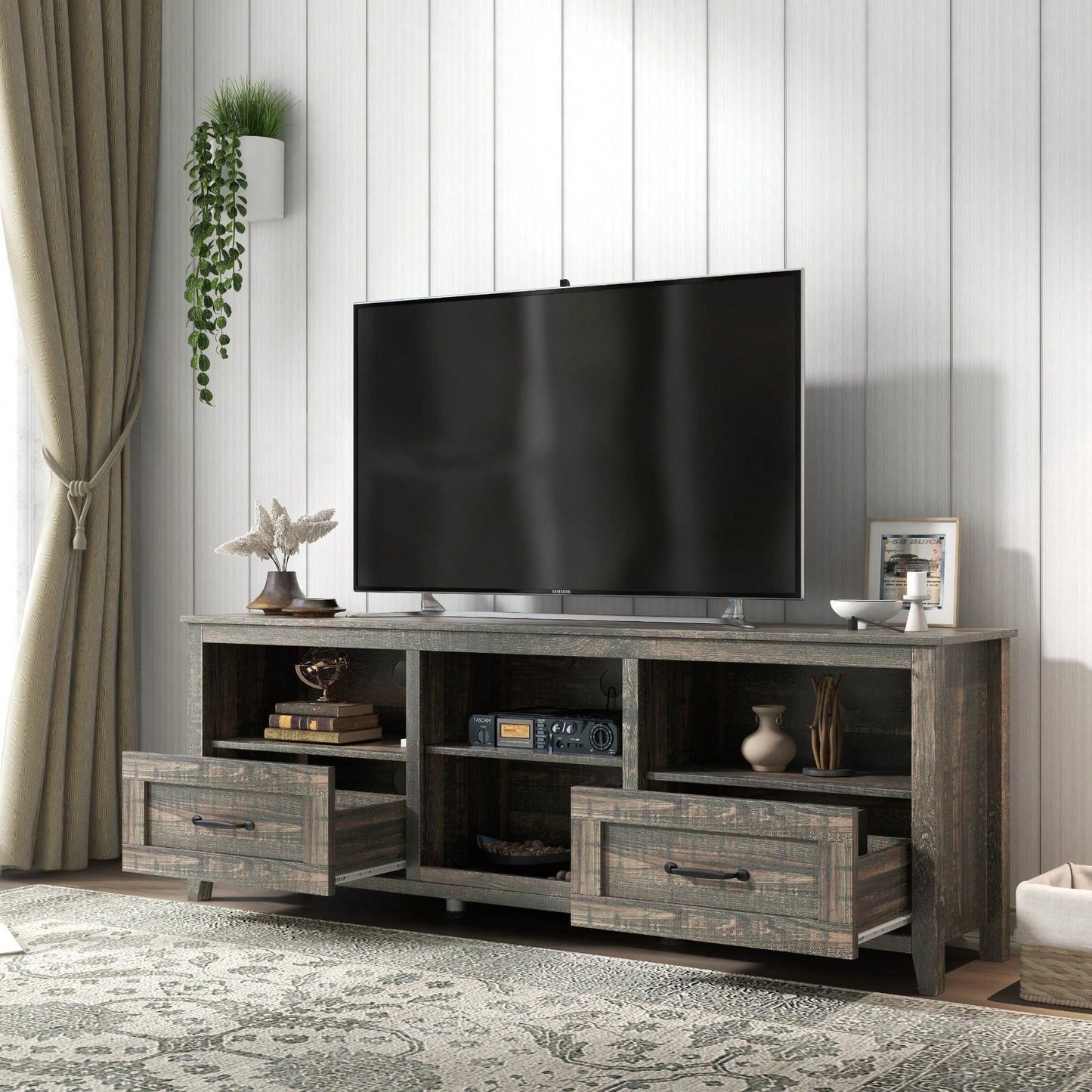 70 Inch Length TV Stand For Living Room And Bedroom, With 2 Drawers And 4 High-Capacity Storage Compartment