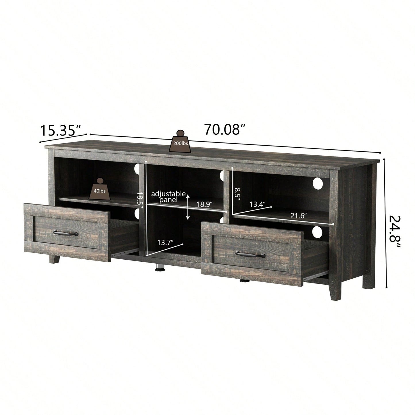 70 Inch Length TV Stand For Living Room And Bedroom, With 2 Drawers And 4 High-Capacity Storage Compartment